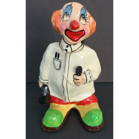 Clown Other - Vintage 1980's Paper Mache (Funny) Doctor Clown Table Top Statue Art #2